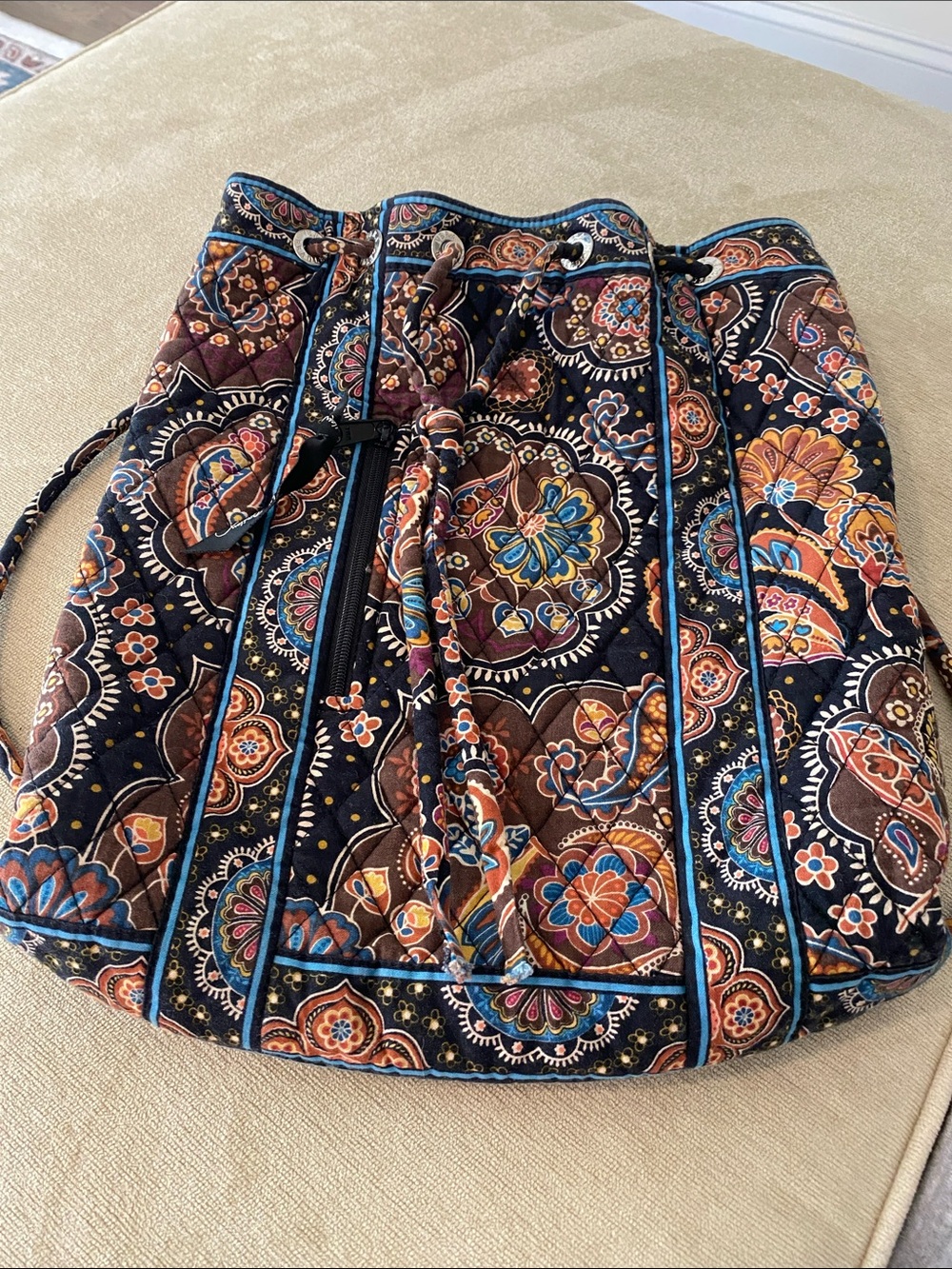 Vera Bradley Navy Multicolor Quilted Drawstring Shoulder Bag/Backpack